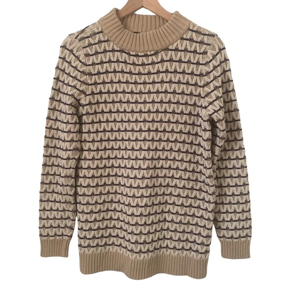 Talbots Textured Stripe Mockneck Sweater. Oyster Multi Pullover Thick Knit